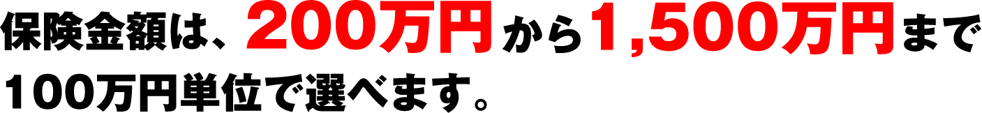 保険金額は、200万円から1,500万円まで100万円単位で選べます。